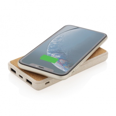 Batterie externe de 8000 mAh avec charge sans fil de 5 W en liège et paille de blé — vue de détail (4)