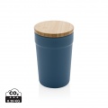 Gobelet en PP recyclé certifié GRS avec couvercle en bambou, bleu