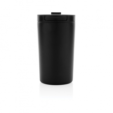 Mug isotherme sous vide à double paroi en acier inoxydable recyclé RCS, étanche et verrouillable — vue de détail, noir (1)