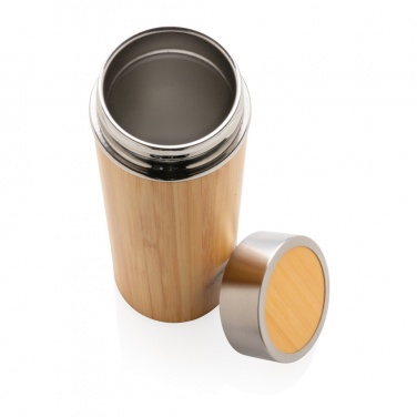 Gourde étanche isotherme sous vide en bambou — vue de détail, marron (1)
