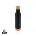 Gourde isotherme sous vide en acier inoxydable avec bouchon et base en bambou, noir