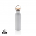 Gourde moderne en acier inoxydable avec bouchon en bambou, blanc