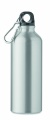 Gourde de 500 ml à simple paroi en aluminium recyclé avec mousqueton, argenté mat