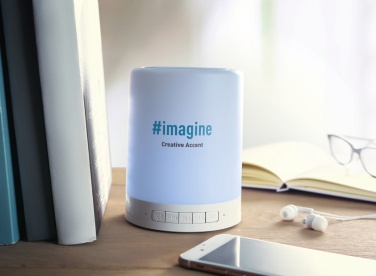 Enceinte sans fil avec éclairage tactile avec logo — vue de détail 5, blanc