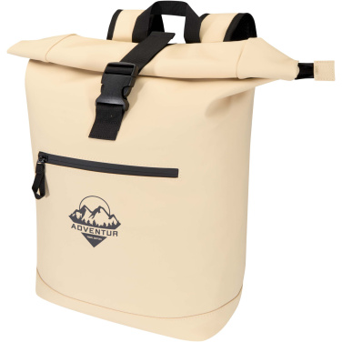 Sac à dos à fermeture enroulable extensible Resi Plus 15 pouces en matières recyclées GRS, 18 L — beige avoine avec logo — vue de détail 4