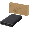 Batterie externe Adhil 10000 mAh 10 W en plastique recyclé avec 2 câbles intégrés, noir uni