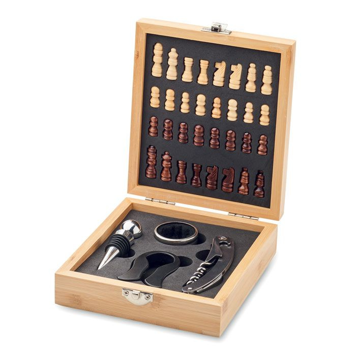 Coffret à vin avec échiquier — bois — image du produit (1)