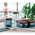 Mug en verre côtelé 300 ml, bleu transparent