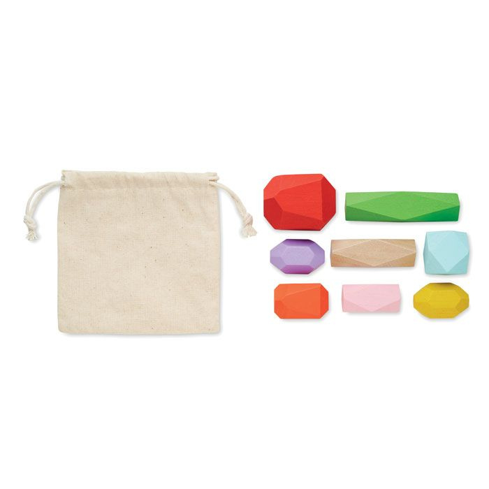 Lot de 8 galets en bois à empiler dans une pochette — beige — image du produit (1)