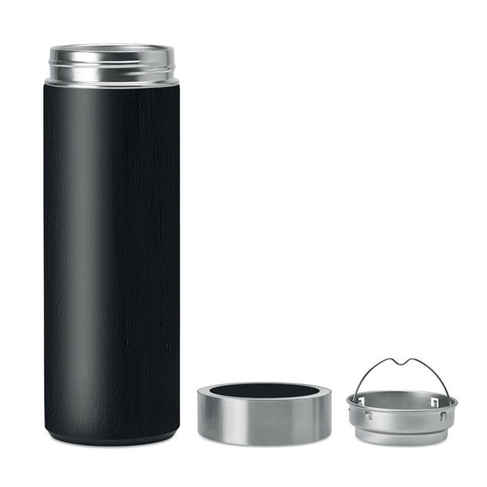 Bouteille isotherme en bambou à double paroi 400 ml — noir — image du produit (1)