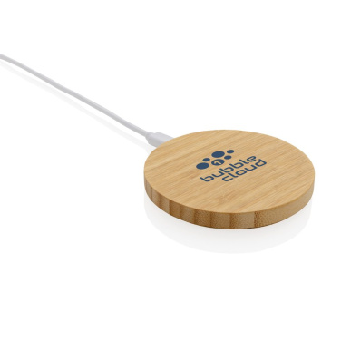 Chargeur sans fil de 15 W en bambou, marron, avec logo