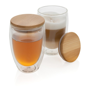 Lot de 2 verres à double paroi en borosilicate de 350 ml avec couvercles en bambou — transparent — vue de détail (3)