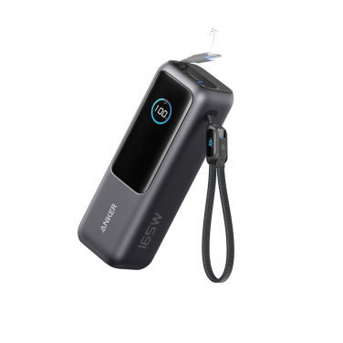 Batterie externe Anker de 25 000 mAh, 165 W, avec câble rétractable intégré — gris — vue de détail (1)