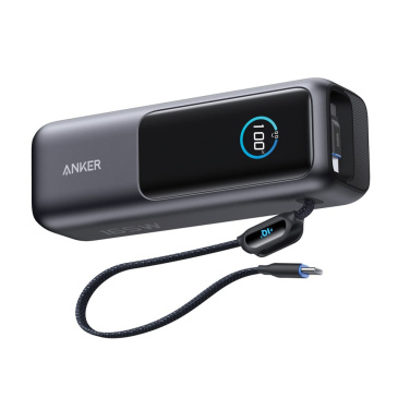 Batterie externe Anker de 25 000 mAh, 165 W, avec câble rétractable intégré — gris — vue de détail (2)