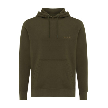 Sweat à capuche léger Iqoniq Rila en coton recyclé, kaki, avec logo