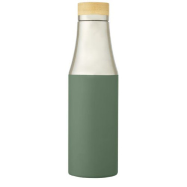 Bouteille en acier inoxydable 540 ml à isolation sous vide avec couche de cuivre et couvercle en bambou Hulan, vert chiné — image du produit (1)