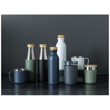 Bouteille en acier inoxydable 540 ml à isolation sous vide avec couche de cuivre et couvercle en bambou Hulan, vert chiné — image du produit (2)