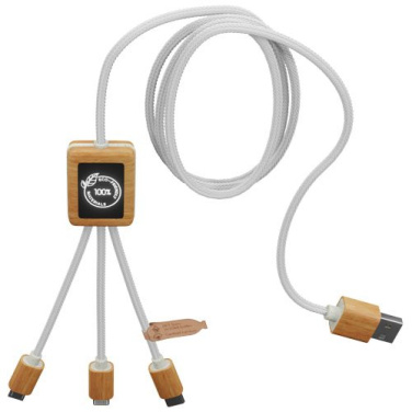 Câble de recharge 3 en 1 en rPET à logo lumineux et boîtier carré en bambou SCX.design C39, blanc — image du produit (1)