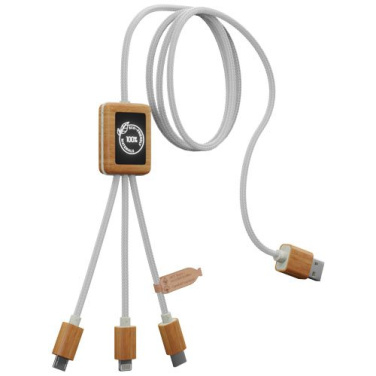 Câble de recharge 3 en 1 en rPET à logo lumineux et boîtier carré en bambou SCX.design C39, blanc — image du produit (2)