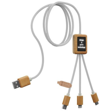 Câble de recharge 3 en 1 en rPET à logo lumineux et boîtier carré en bambou SCX.design C39, blanc — image du produit (3)