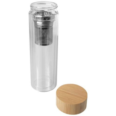 Bouteille à infusion Bailey de 400 ml en verre borosilicaté avec couvercle en bambou — transparent incolore — image du produit (2)
