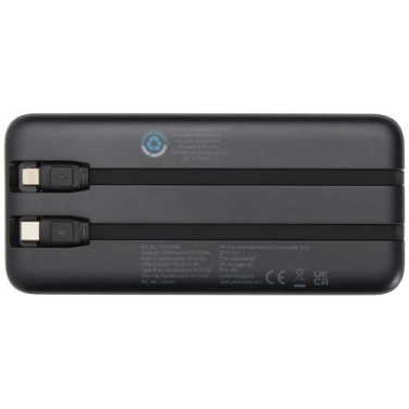 Batterie externe Adhil 10000 mAh 10 W en plastique recyclé avec 2 câbles intégrés — noir uni — image du produit (2)