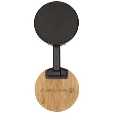 Support de téléphone magnétique pliable Alcor en plastique recyclé avec détails en bambou — noir uni — image du produit (3)