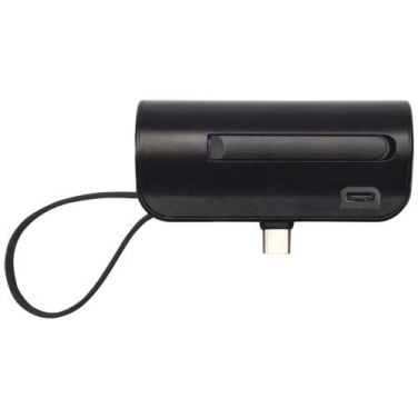 Batterie externe Type-C Alnair 5000 mAh 10 W en plastique recyclé avec support rabattable et câble 2 en 1 intégrés — noir uni — image du produit (2)