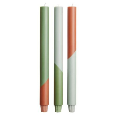 Bougies Originalhome Eden à bandes diagonales — lot de 3 — vert chiné — image du produit (1)