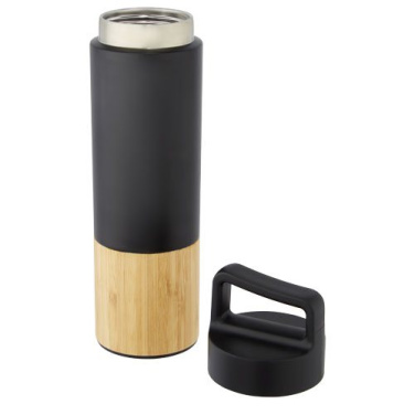 Bouteille en acier inoxydable 540 ml à paroi extérieure en bambou Torne, noir uni — image du produit (2)