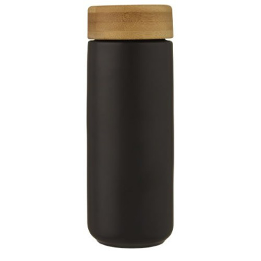 Gobelet en céramique 300 ml à couvercle en bambou Lumi, noir uni — image du produit (1)