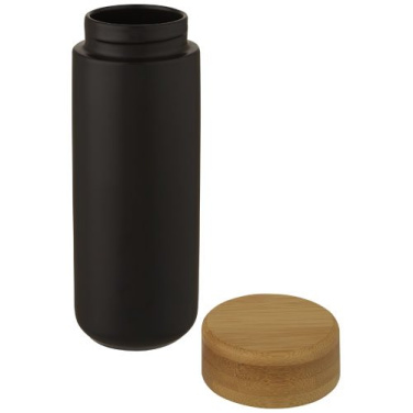 Gobelet en céramique 300 ml à couvercle en bambou Lumi, noir uni — image du produit (2)