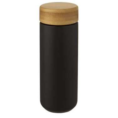 Gobelet en céramique 300 ml à couvercle en bambou Lumi, noir uni — image du produit (3)
