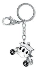 Porte-clés blanc à motif de carrosse et sorcière annoncé, motif exact à confirmer, sans boîte