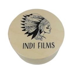 Rankų darbo Indi Films medinė dovanų dėžutė su folijos logotipu
