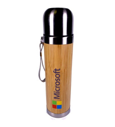Nerūdijančio plieno termosas su medžio imitacija ir UV spauda atspaustu Microsoft logotipu