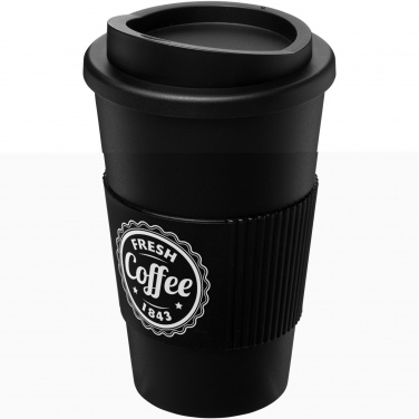 Americano® 350 ml izoliuotas stiklainis su rankena su logotipu, Vientisa juoda – detalės vaizdas 4