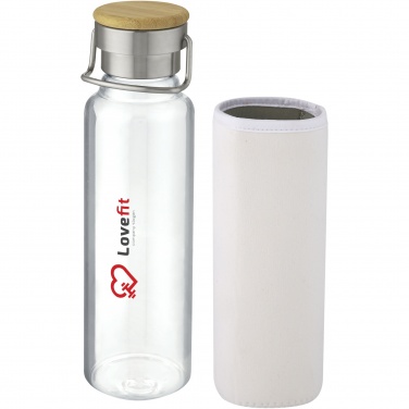 Thor 660 ml stiklinė gertuvė su neopreno dėklu su logotipu, Balta – detalės vaizdas 4
