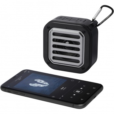 Solo 3W IPX5 RCS perdirbto plastiko saulės baterija Bluetooth® garsiakalbis su karabinu – detalės vaizdas 8, Vientisa juoda