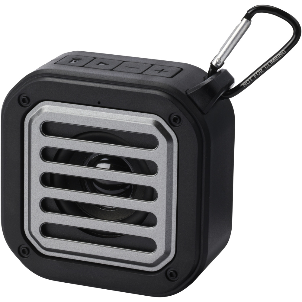 Solo 3W IPX5 RCS perdirbto plastiko saulės baterija Bluetooth® garsiakalbis su karabinu , Vientisa juoda, spalvos variantas