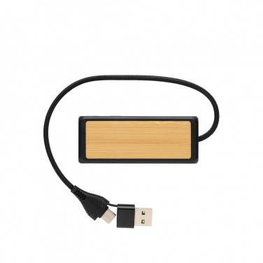 Susieti RCS perdirbto plastiko ir bambuko dviejų įvesties USB šakotuvą, detalus vaizdas, juodas (1)