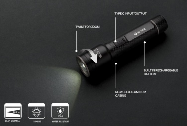 RCS perdirbto aliuminio USB įkraunamas didelio našumo žibintuvėlis, detalus vaizdas