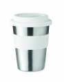 Nerūdijančio plieno puodelis Irmug su silikoniniu dangteliu, 350 ml, Baltas