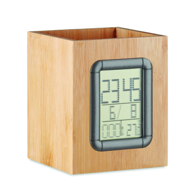 Bambuko rašiklio laikiklis ir LCD laikrodis