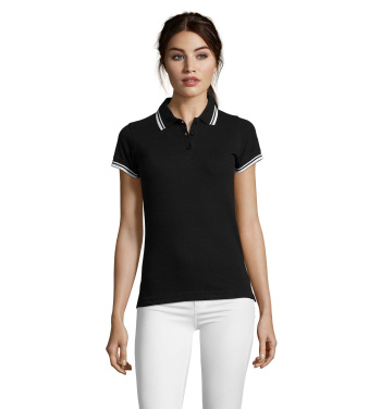 PASADENA moteriškas polo 200g, Juoda/Balta, S, spalvos variantas