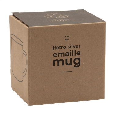 Retro emaliuotas puodelis sidabriniu kraštu 350 ml, juodas/sidabrinis – detalės vaizdas 2