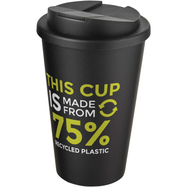 Americano® Eco 350 ml termo puodelis iš perdirbto plastiko su dangteliu su logotipu, Juoda / juoda – detalės vaizdas 3