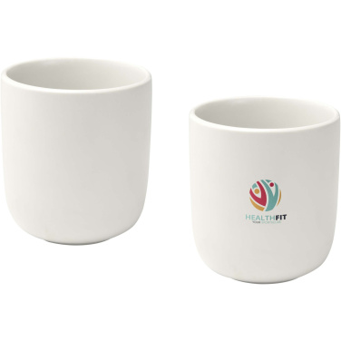 Male 200 ml keraminiai puodeliai, 2 vnt. rinkinys su logotipu, Balta – detalės vaizdas 3