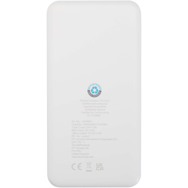 Logotrade dovana nuotrauka: „Intan“ 10 000 mAh 10 W perdirbto plastiko išorinė baterija