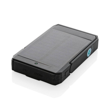 Juoda Skywave RCS 5 000 mAh saulės išorinė baterija — gulimas vaizdas iš saulės skydelio pusės, personalizuojama logotipu – Logo.ee